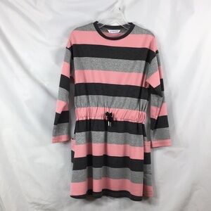 Mayoral Girls Pink and Grey Striped Metallic Dress Size 7 Great Condition